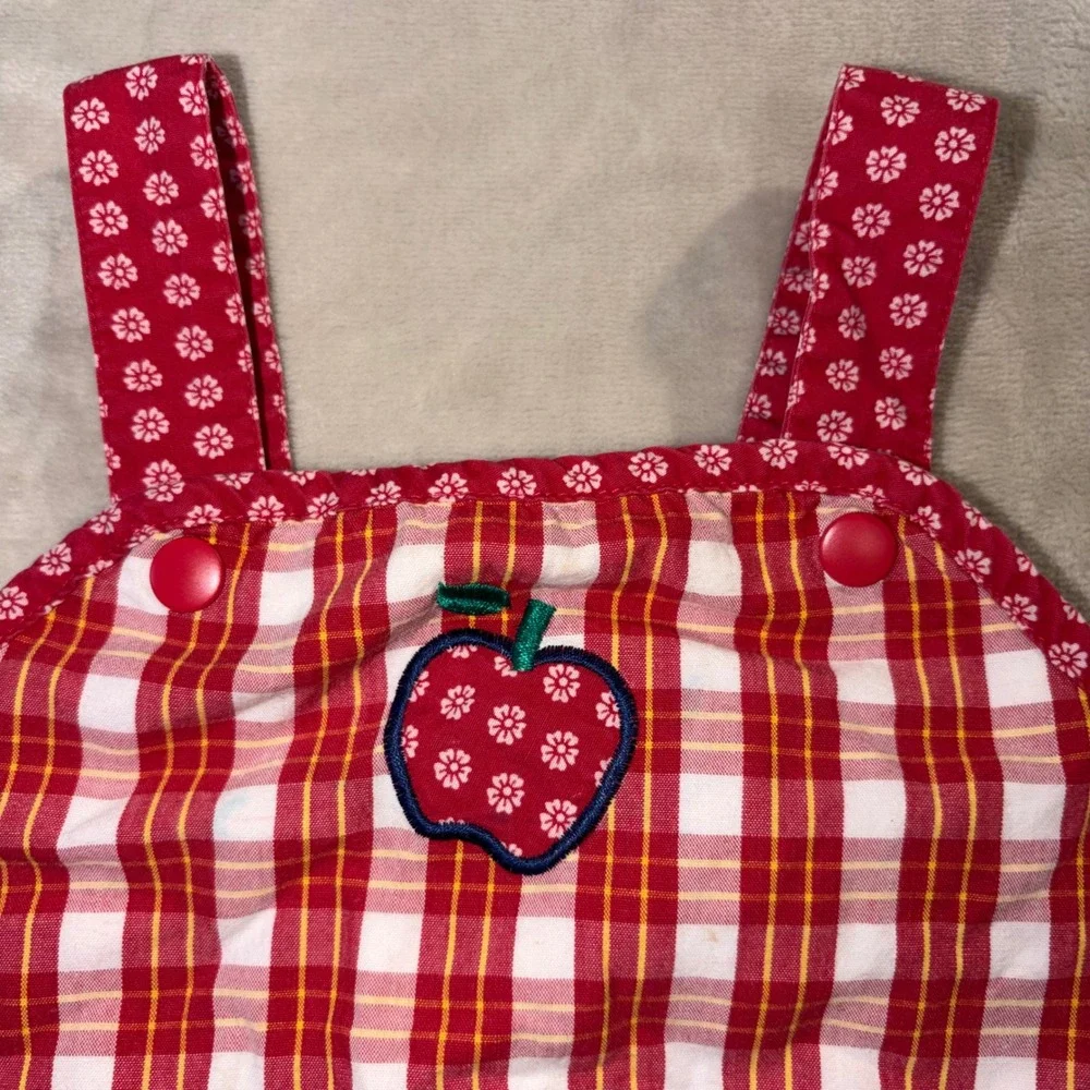 Vintage Gymboree Red Gingham Apple Romper 90s Rainbow Tag XS 18-24 Months